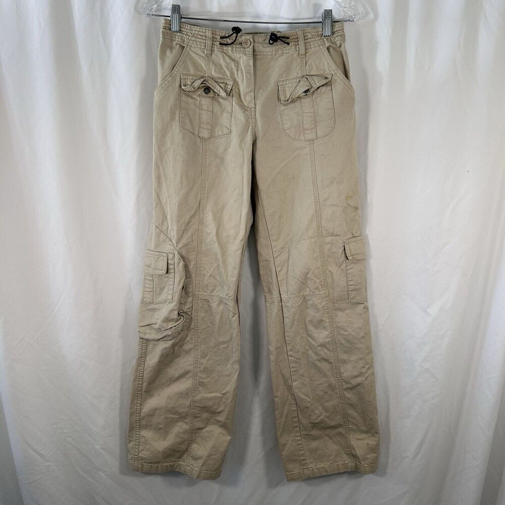 John Galt Cargo Pants Women's 26 Khaki Snap Pockets Drawstring Mid Rise Cotton